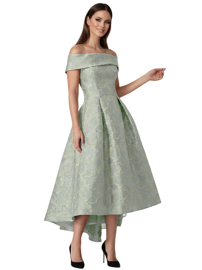 ChicSew Elegant Floral Jacquard Off Shoulder A-Line Long Formal Evening Dresses