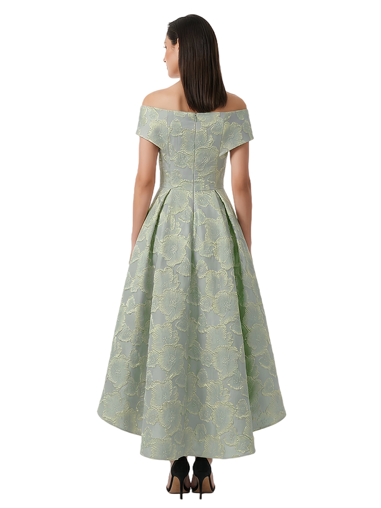 ChicSew Elegant Floral Jacquard Off Shoulder A-Line Long Formal Evening Dresses