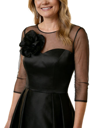 Chicsew Modern Illusion Half Sleeves Mother Of The Bride Dresses Satin A-Line Side Slit Overskirt With Rosette