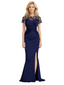 Elegant Short Sleeves Illusion Lace Crepe Side Slit Mermaid Mother of the Brides Dresses