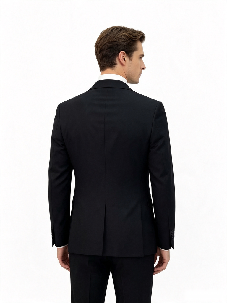 Classic 2 Piece Black Men's Suit with Regular Fit and Sophisticated Peak Lapel