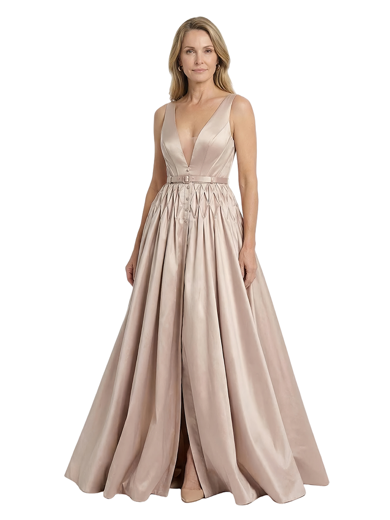 Chicsew Spaghetti Straps A-Line Floor Length Satin Slit Mother Of The Bride And Groom Dresses