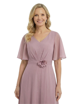 ChicSew Pretty V-Neck Flutter Sleeves Mother Of The Groom Dresses Chiffon A-Line Gown With Flower
