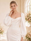 ChicSew Elegant Side Slit Long Sleeves Square Neck Satin Mermaid Maxi Wedding Dress