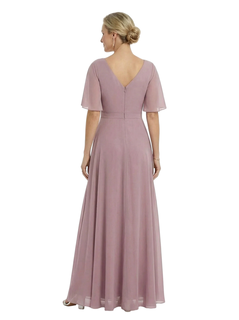 ChicSew Pretty V-Neck Flutter Sleeves Mother Of The Groom Dresses Chiffon A-Line Gown With Flower