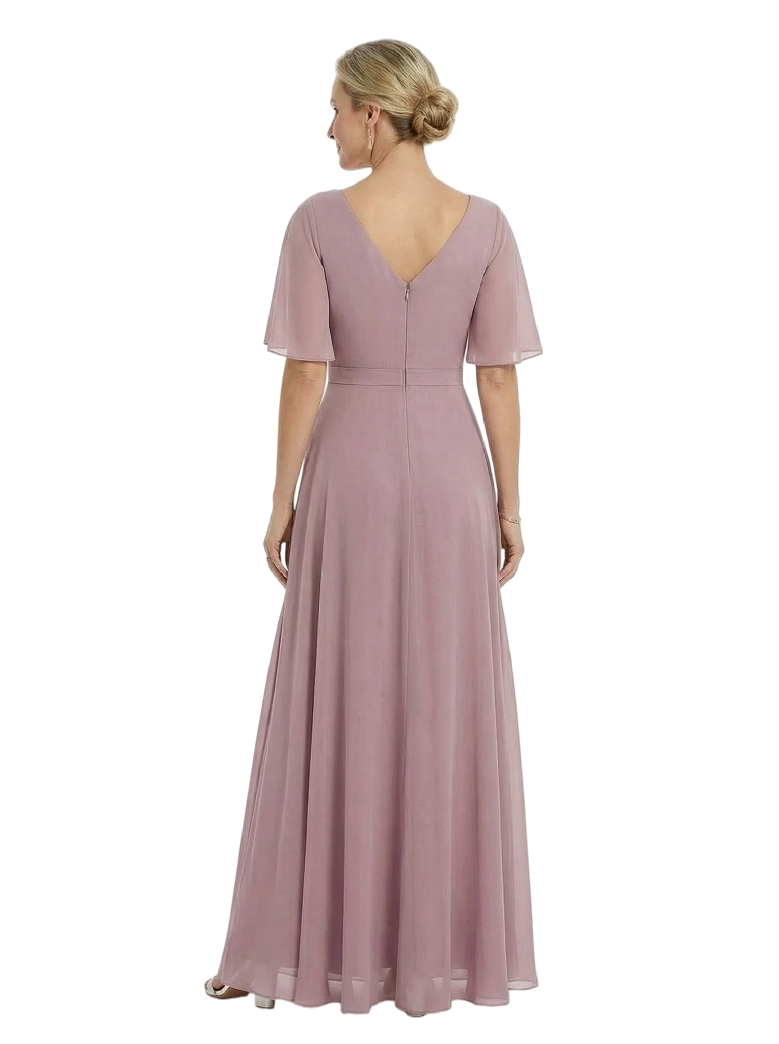 ChicSew Pretty V-Neck Flutter Sleeves Mother Of The Groom Dresses Chiffon A-Line Gown With Flower