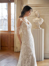 Sexy Mermaid Cold Shoulder V-neck Maxi Long Lace Wedding Dresses Online