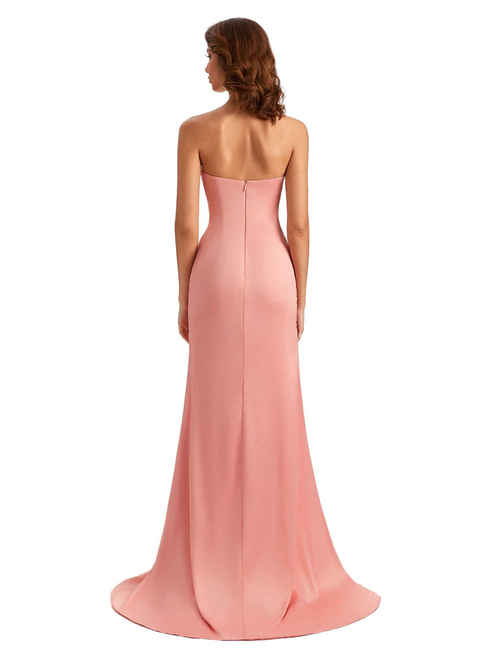Sexy Halter Mermaid Silky Satin Unique Long Formal Wedding Guest Dresses