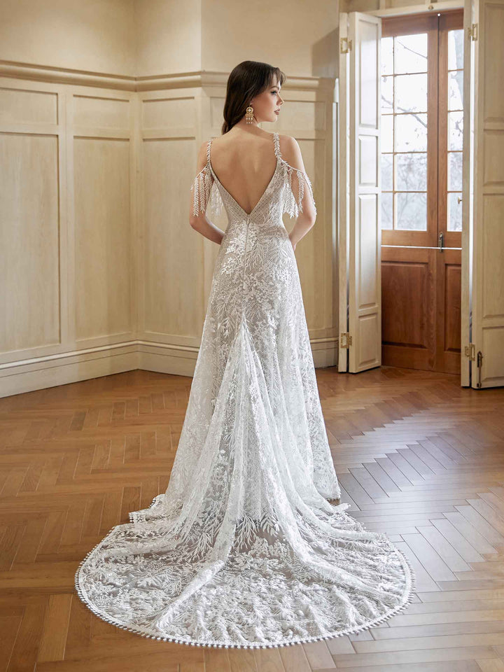 Sexy Mermaid Cold Shoulder V-neck Maxi Long Lace Wedding Dresses Online