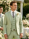 Classic 3 Piece Sage Men's Suit with Regular Fit and Sophisticated Peak Lapel