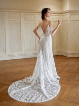 Sexy Mermaid Cold Shoulder V-neck Maxi Long Lace Wedding Dresses Online