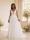 ChicSew Elegant V-Neck Chiffon A-Line Long Sleeves Lace Applique Maxi Wedding Dress