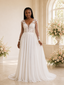 ChicSew Elegant V-Neck Chiffon A-Line Long Sleeves Lace Applique Maxi Wedding Dress