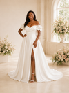 ChicSew Beautiful Off The Shoulder Side Slit A-Line Satin Maxi Long Wedding Dress