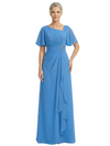 ChicSew Asymmetric Neckline Short Sleeves A-Line Floor Length Chiffon Fancy Mother of the Bride Dresses