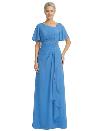 ChicSew Asymmetric Neckline Short Sleeves A-Line Floor Length Chiffon Fancy Mother of the Bride Dresses