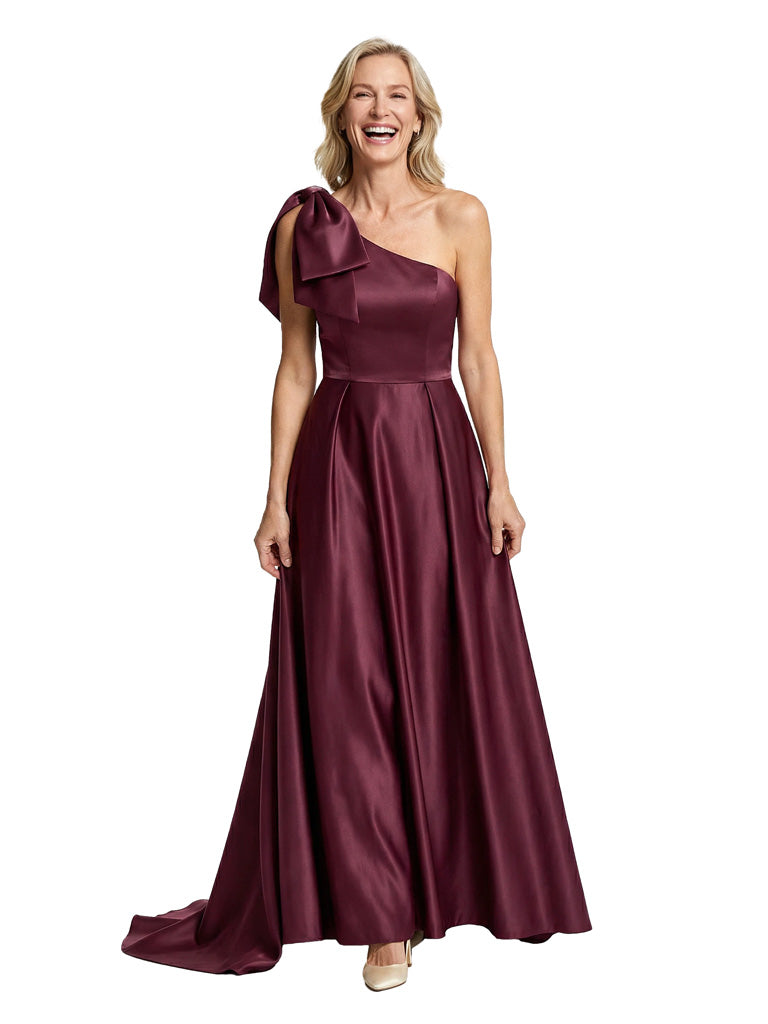 Glamorous One Shoulder Bow Detail A-line Satin Mother of The Bride Dress