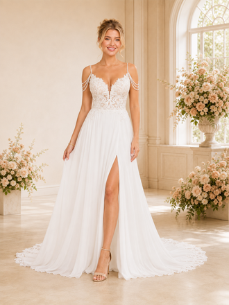 ChicSew Beautiful A-line Spaghetti Straps Lace Tulle Maxi Wedding Dresses Online
