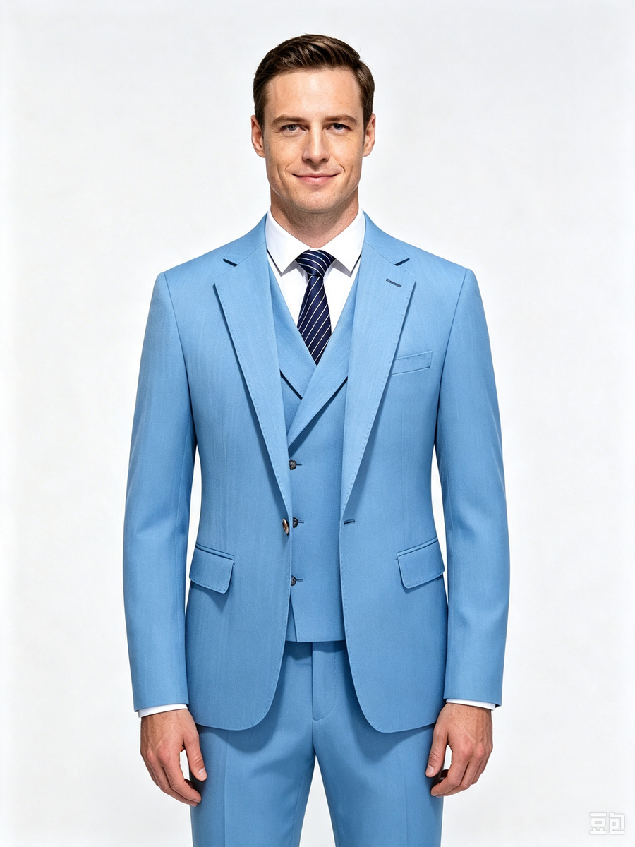Classic 3 Piece Blue Men's Suit with Regular Fit and Sophisticated Peak Lapel