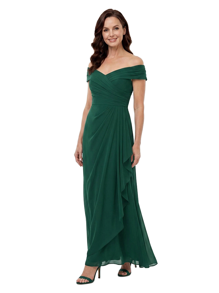 ChicSew Off The Shoulder Ruched Chiffon Floor Length A-Line Mother of the Bride Dress With Ruffle