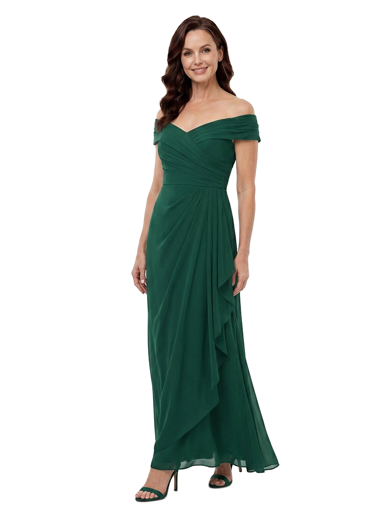 ChicSew Off The Shoulder Ruched Chiffon Floor Length A-Line Mother of the Bride Dress With Ruffle