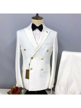 White Casual Men's Suit Slim Fit Single Breasted 2 Piece Business Tuxedos CN529