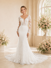 Chicsew Fancy V-Neck Long Sleeves Lace Mermaid Floor-Length Wedding Dress