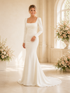 ChicSew Elegant Square Long Sleeves Mermaid Crepe Maxi Long Wedding Dress
