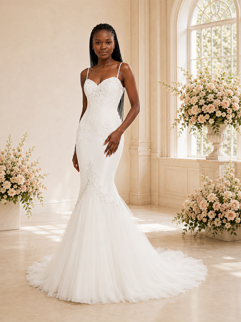 ChicSew Romantic Spaghetti Straps Tulle Lace Appliques Maxi Long Wedding Dress
