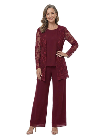 ChicSew Modern Mother Of The Bride Pant Suit Three Piece Set Lace Jacket Chiffon Trousers