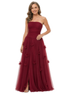 ChicSew Strapless Tulle Lace Mother Of The Bride Gown 3D Floral Accents Tiered A-Line Slit