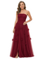 ChicSew Strapless Tulle Lace Mother Of The Bride Gown 3D Floral Accents Tiered A-Line Slit