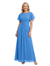 ChicSew Short Sleeves Ruched A-Line Floor Length Chiffon Modern Mother Of The Bride And Groom Dresses