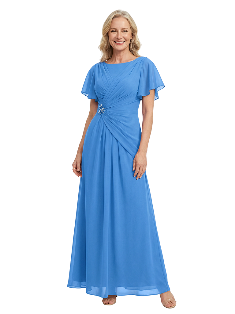 ChicSew Short Sleeves Ruched A-Line Floor Length Chiffon Modern Mother Of The Bride And Groom Dresses