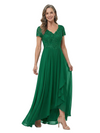 ChicSew V-Neck Short Sleeve Lace Ruched Waist High Low Hem Floor Length Chiffon Elegant Mother of the Bride Dresses
