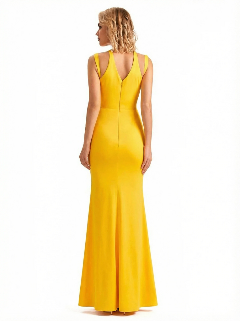 Sexy Spaghetti Straps V-neck Side Slit Jersey Mermaid Floor Length Evening Formal Dresses