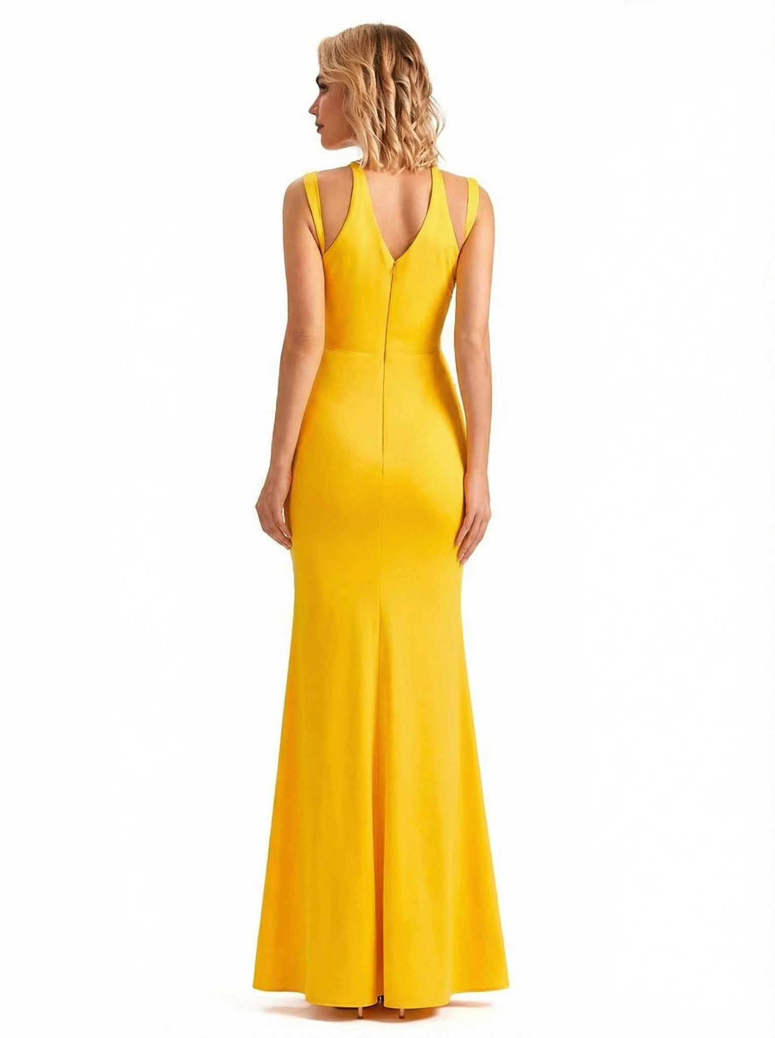 Sexy Spaghetti Straps V-neck Side Slit Jersey Mermaid Floor Length Evening Formal Dresses