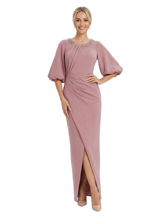 Chicsew Beautiful Jewel Half Sleeves Sheath Chiffon Mother Of The Bride Dress