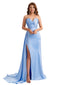 Sexy Pleated Satin Sweetheart Mermaid Long Bridesmaid Dresses Online Slit Strapless