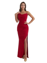Sexy Sweetheart Mermaid Crepe Long Bridesmaid Dress For Wedding Boning Side Slit
