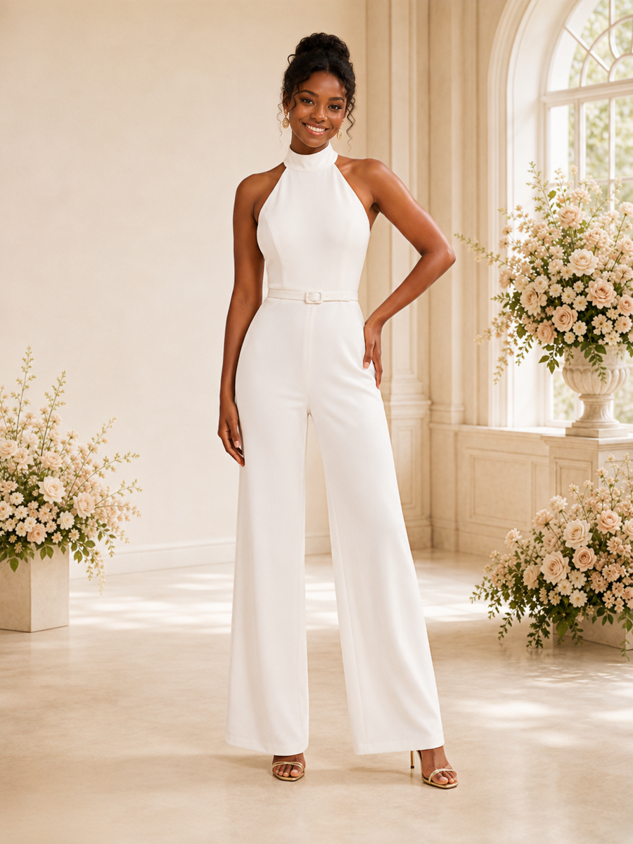 ChicSew Elegant Strapless High Neck Sleeveless Floor-Length Wedding Jumpsuit