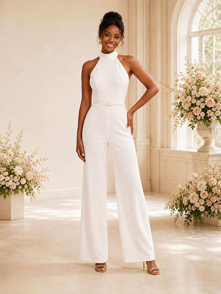 ChicSew Elegant Strapless High Neck Sleeveless Floor-Length Wedding Jumpsuit