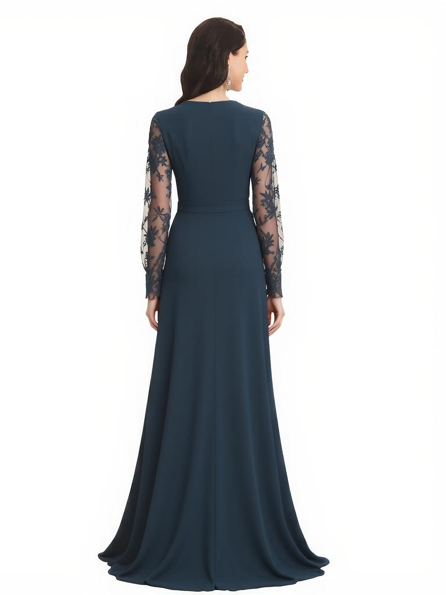 Elegant Chiffon Long Sleeves V-Neck A-Line Floor Length Mother Of The Bride Dresses