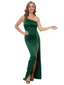 ChicSew One Shoulder Sleeveless Satin Ruched Waist Floor Length Mermaid Mother of The Bride Dress With Slit