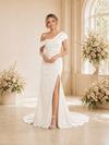 ChicSew Fancy Asymmetric Short Sleeve Side Slit Satin Floor-Length Wedding Dress