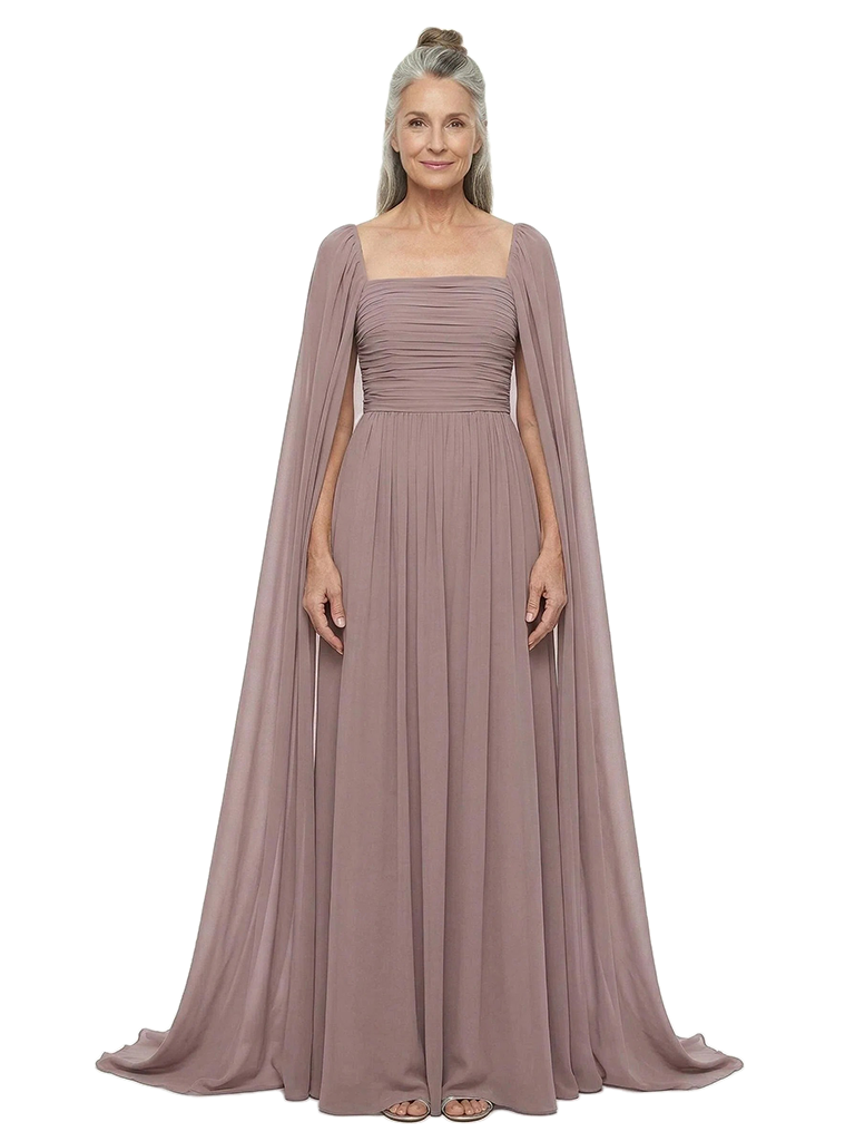 ChicSew Square Cape Sleeve Floor Length Chiffon Modern Mom Of The Groom Dresses