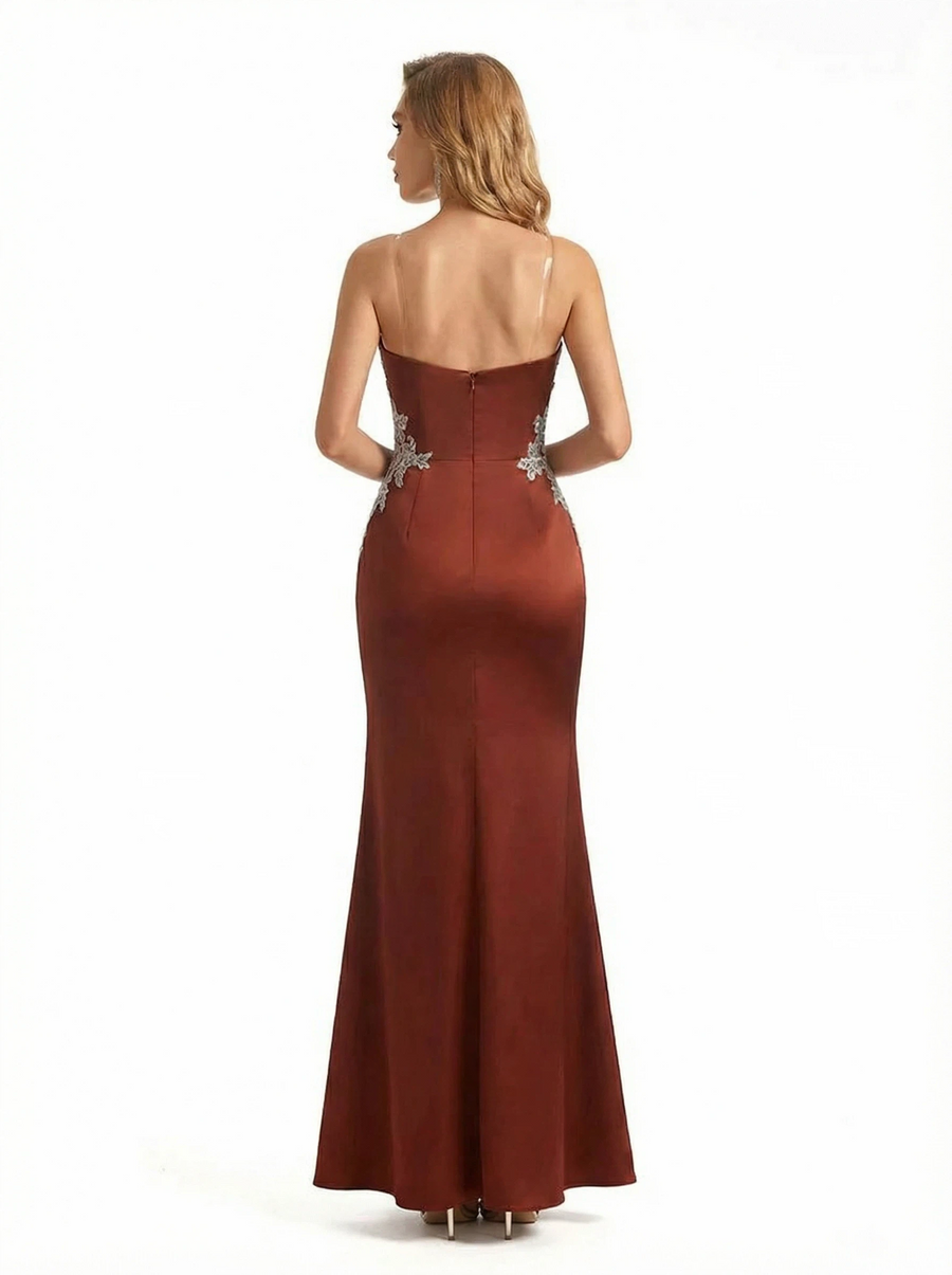 Sexy Sweetheart Lace Mermaid Silky Satin Long Formal Dresses Side Slit