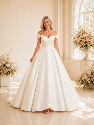ChicSew Elegant Off The Shoulder A-line Ruched Satin Maxi Long Wedding Dresses
