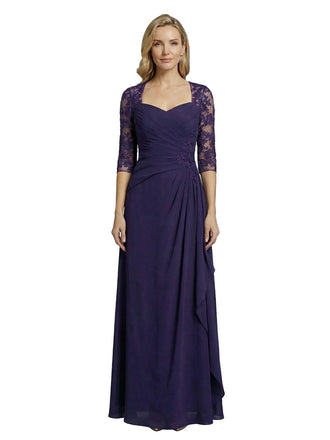 Elegant A-Line V-Neck Lace Long Sleeves Mother Of The Bride Dress Chiffon Gown