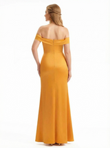 Sexy Mermaid Off The Shoulder Side Slit Ruffle Satin Maxi Formal Evening Dresses For Women